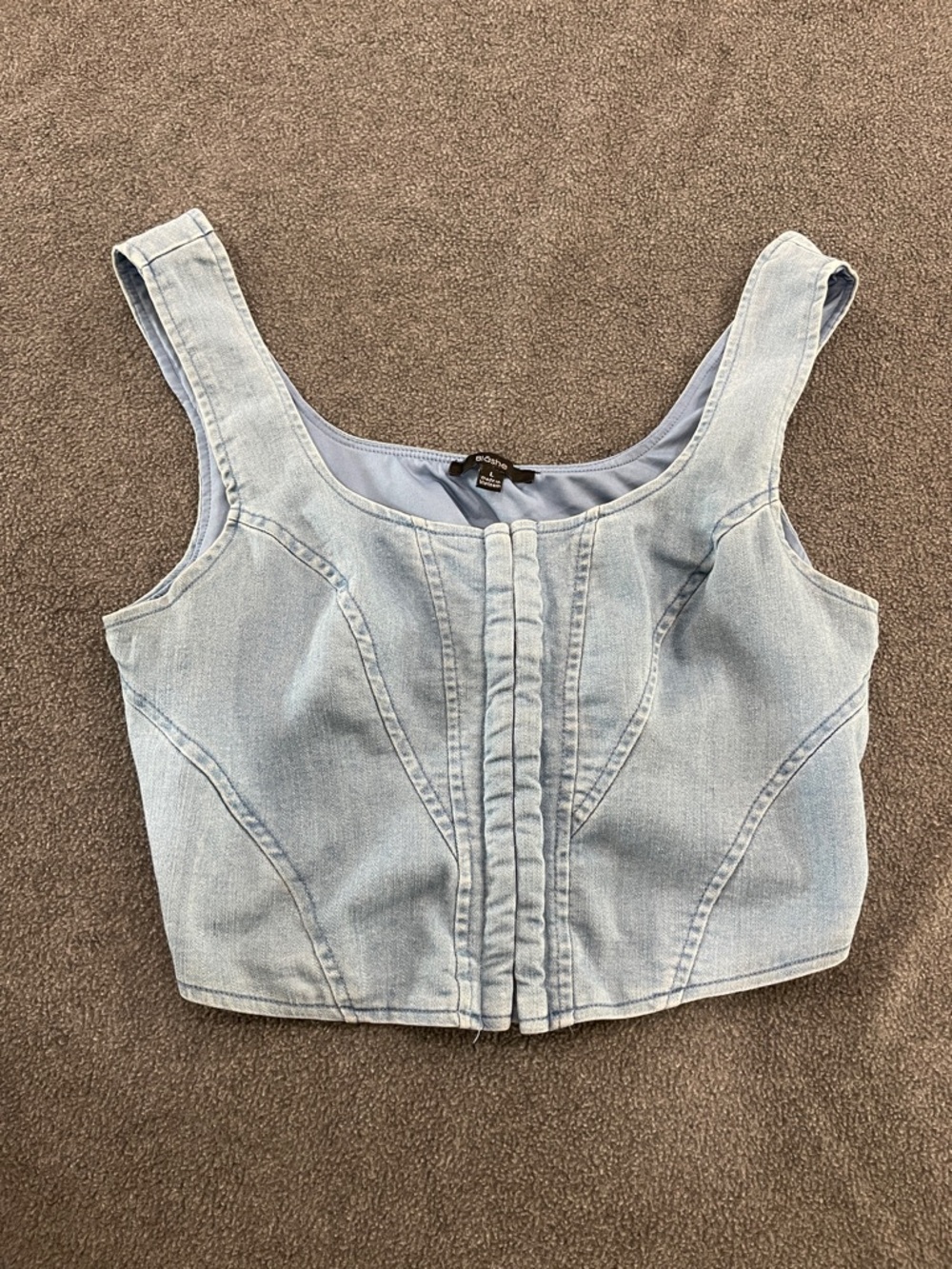 Light Blue Denim Corset Crop Top - Women's Sleeveless